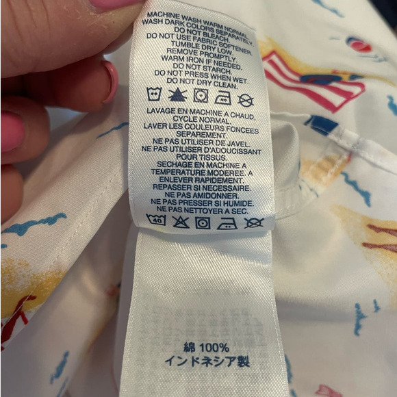 Lands End Women Top 16 White Sleeveless Button Up Beach Summer Novelty Print - Picture 9 of 11